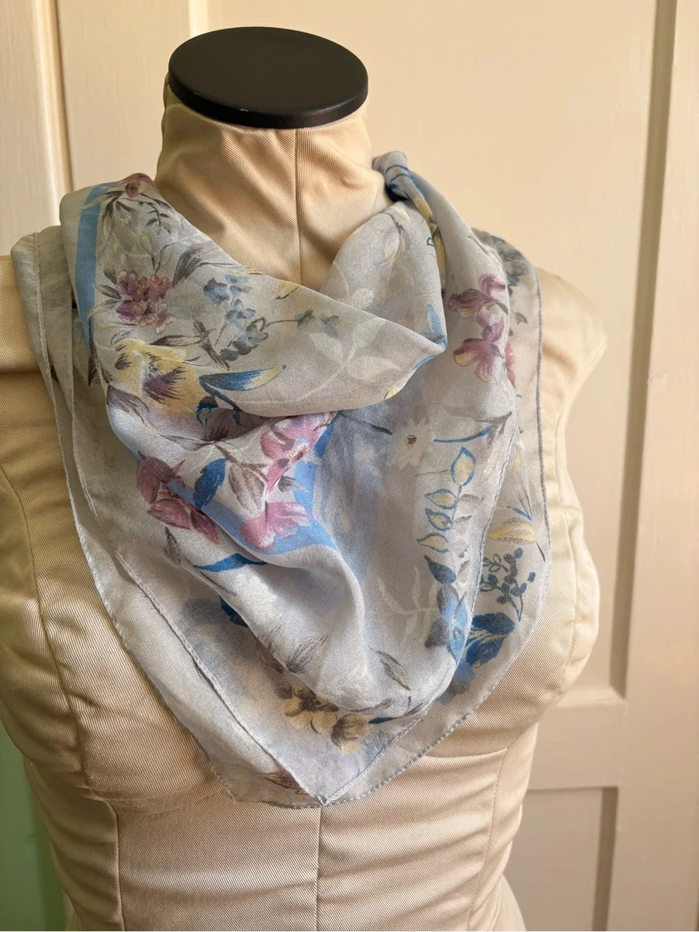 Light Blue Floral Sheer Scarf - Women's Accessories